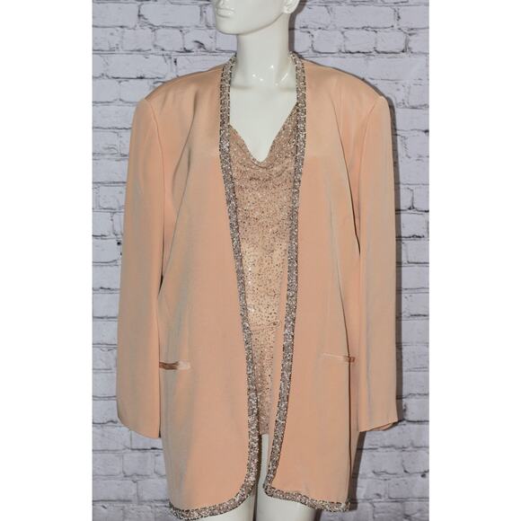 Judith Ann Plus Size Evening Party Beaded Silk Cardigan Blazer Jacket & Tank Set - Picture 1 of 7